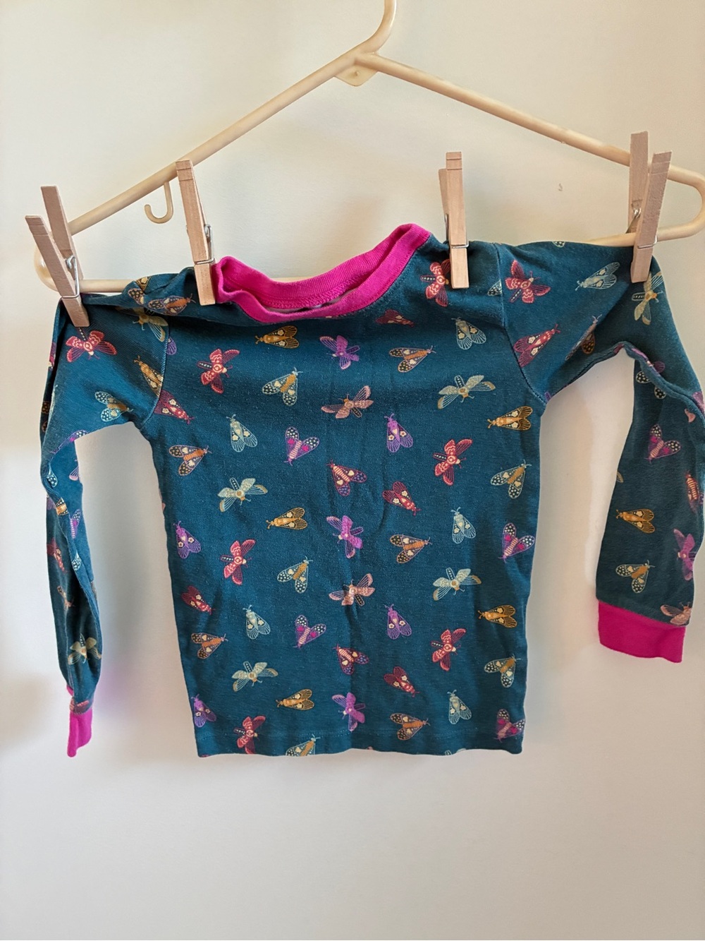 wonder nation Teal Long-Sleeve Butterfly Top with Pink Trim